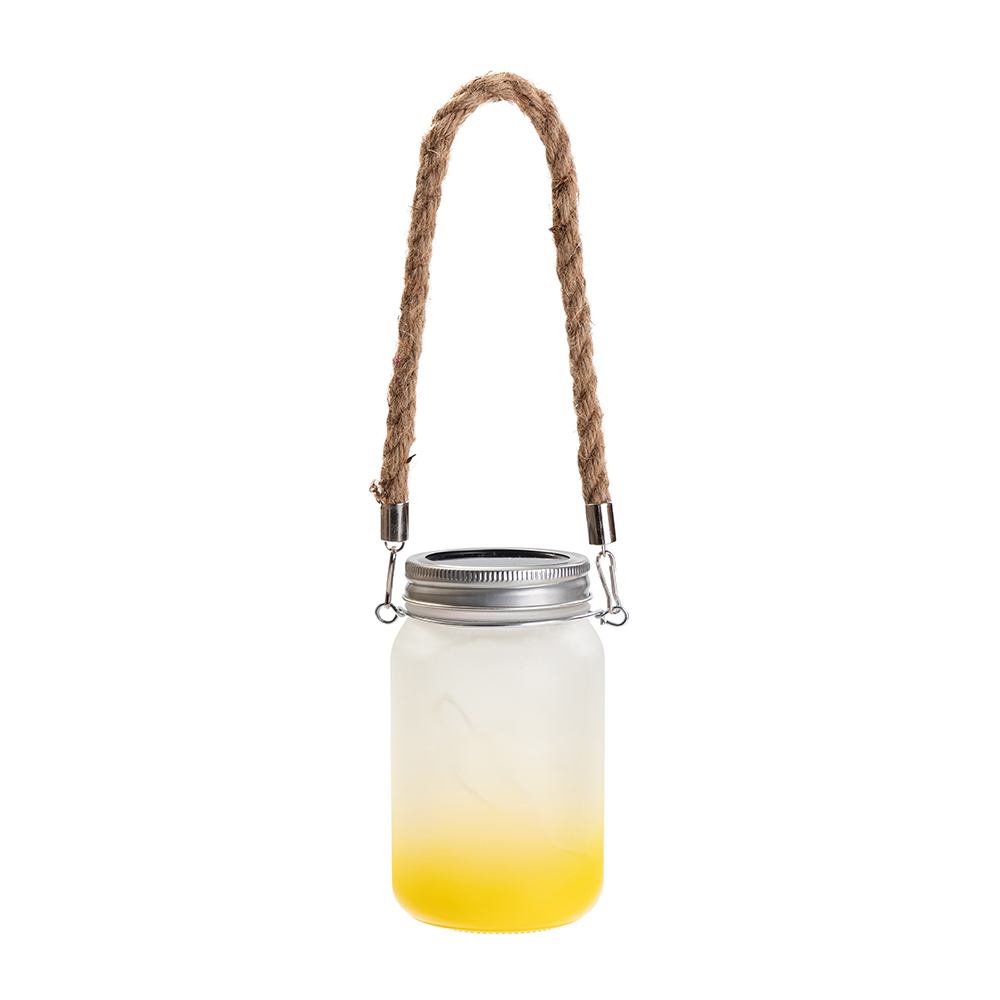 Frosted Mason Jar w/ Lantern Lid and Hemp Rope Handle(15oz/450ml,Sublimation Blank,Yellow)