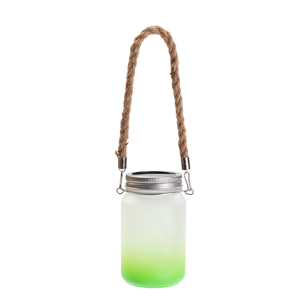Frosted Mason Jar w/ Lantern Lid and Hemp Rope Handle(15oz/450ml,Sublimation Blank,Green)