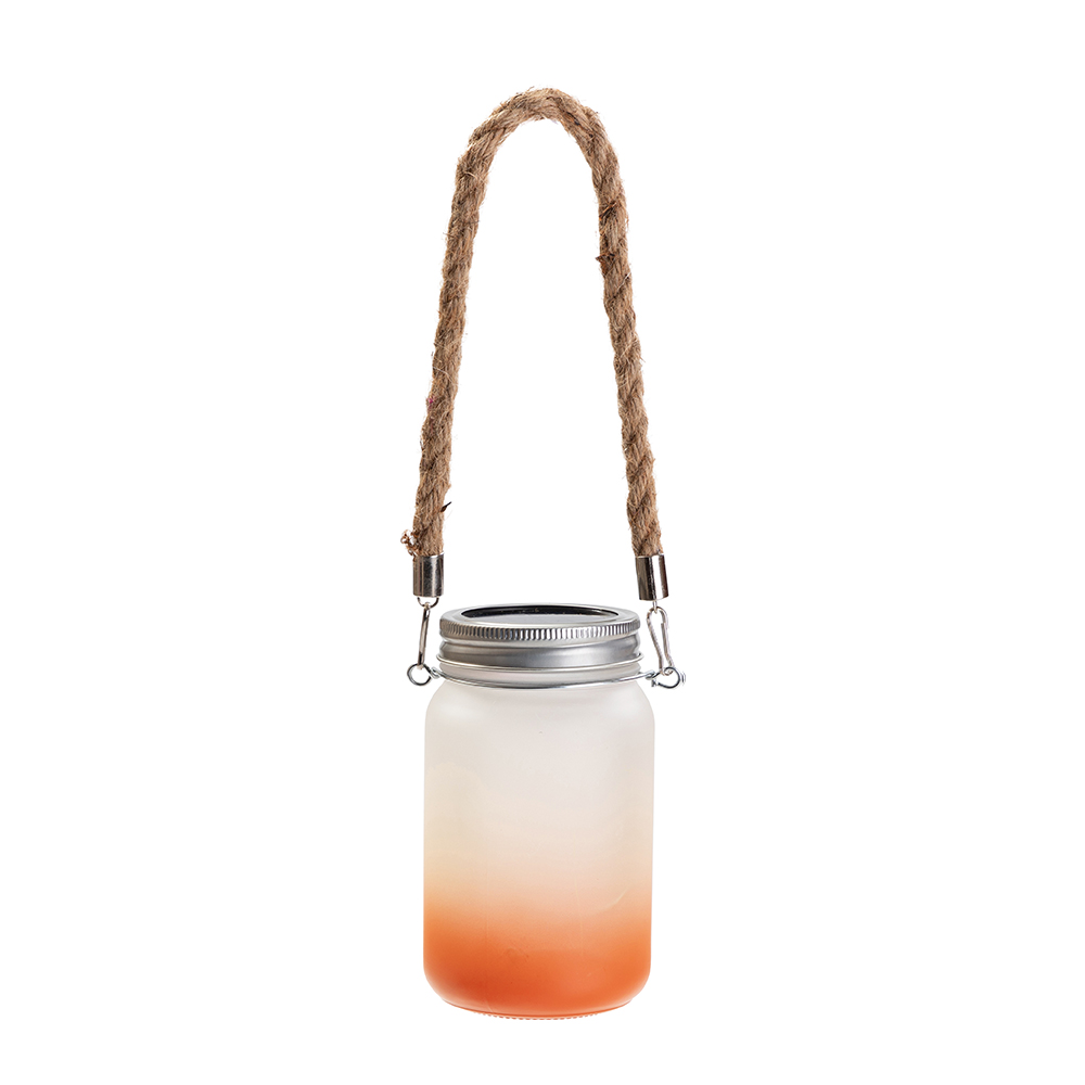 Frosted Mason Jar w/ Lantern Lid and Hemp Rope Handle(15oz/450ml,Sublimation Blank,Orange)