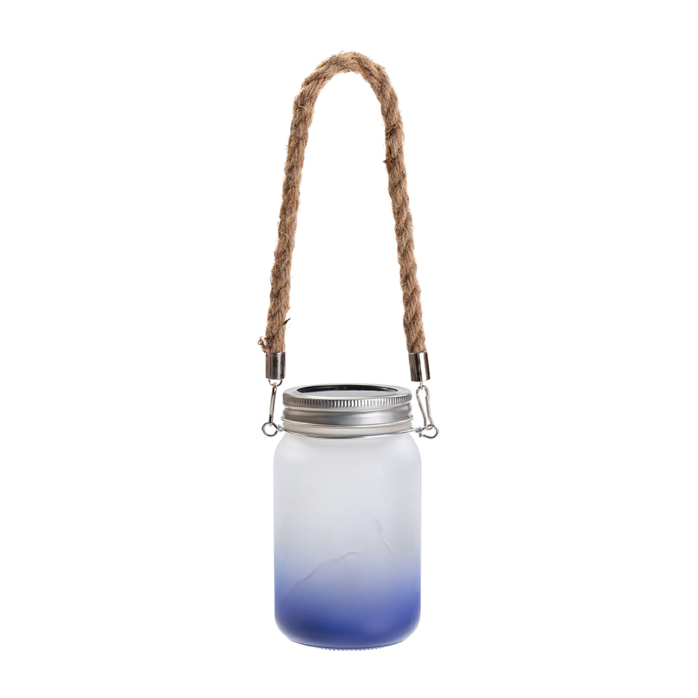 Frosted Mason Jar w/ Lantern Lid and Hemp Rope Handle(15oz/450ml,Sublimation Blank,Dark Blue)
