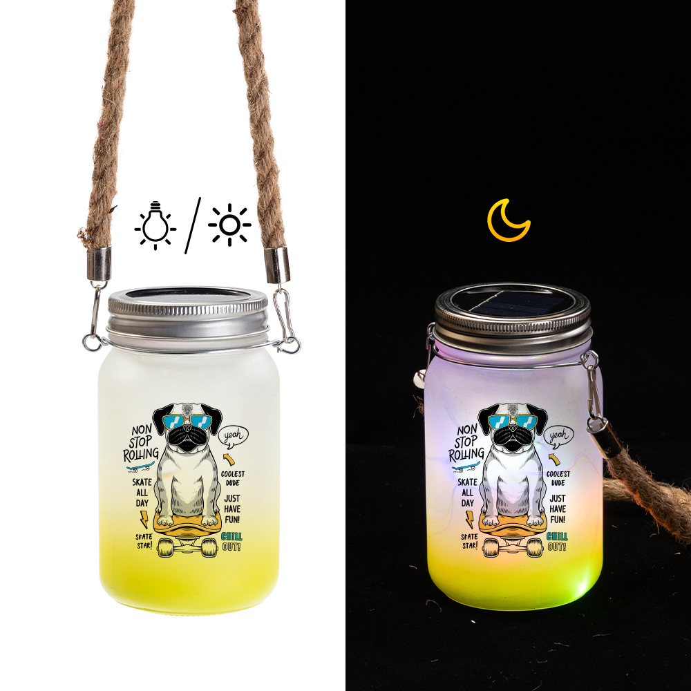 Frosted Mason Jar w/ Lantern Lid and Hemp Rope Handle(15oz/450ml,Sublimation Blank,Lemon yellow)