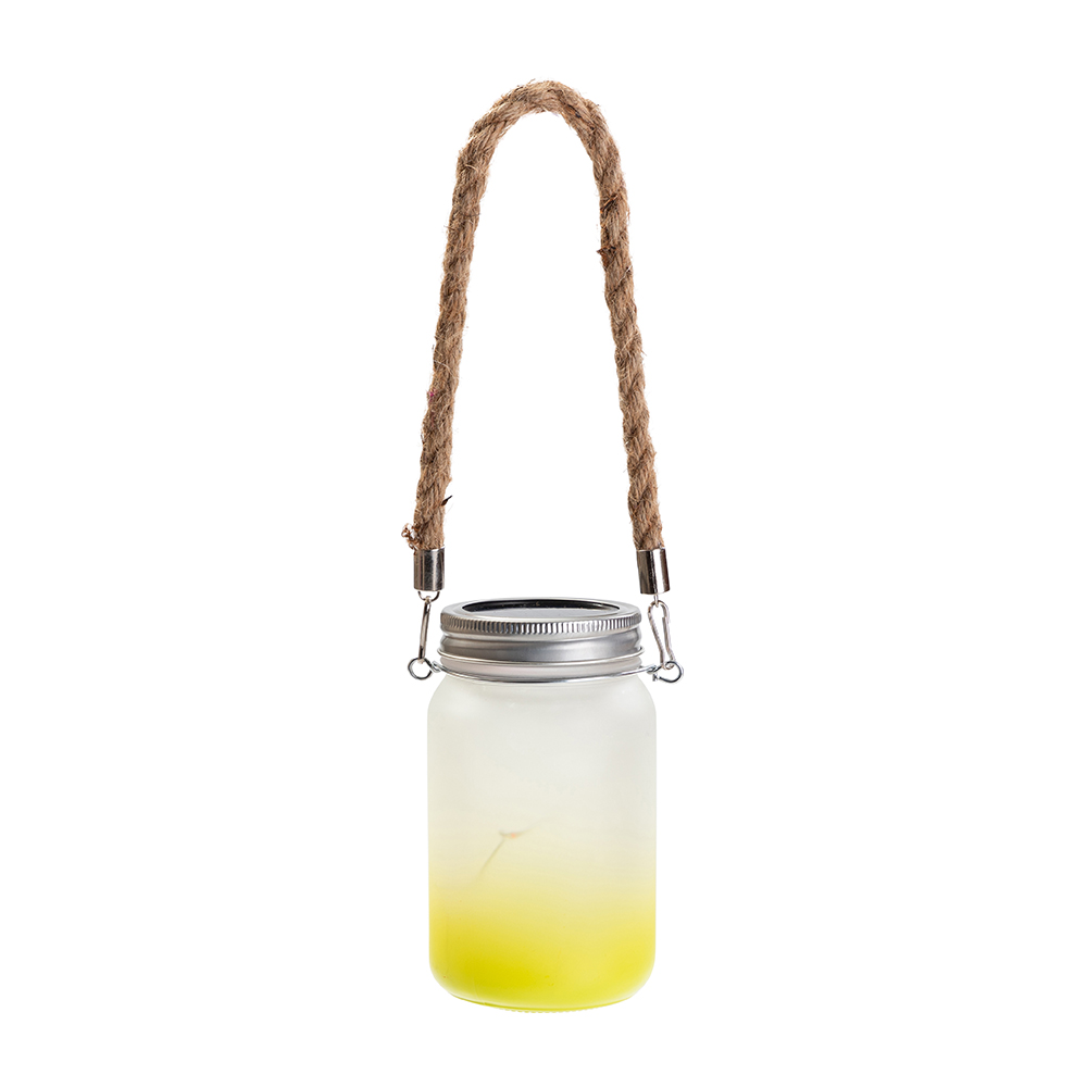 Frosted Mason Jar w/ Lantern Lid and Hemp Rope Handle(15oz/450ml,Sublimation Blank,Lemon yellow)