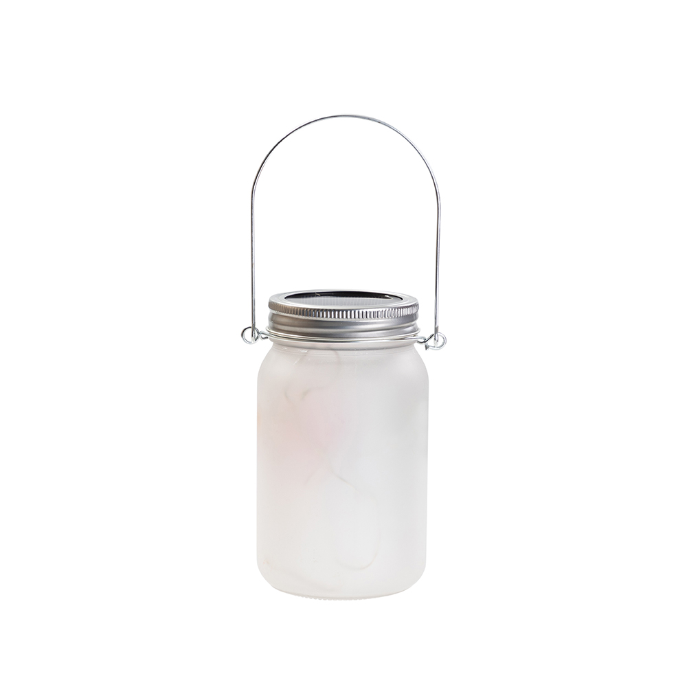 Frosted Mason Jar w/ Lantern Lid and Metal Handle(15oz/450ml,Sublimation Blank,White)