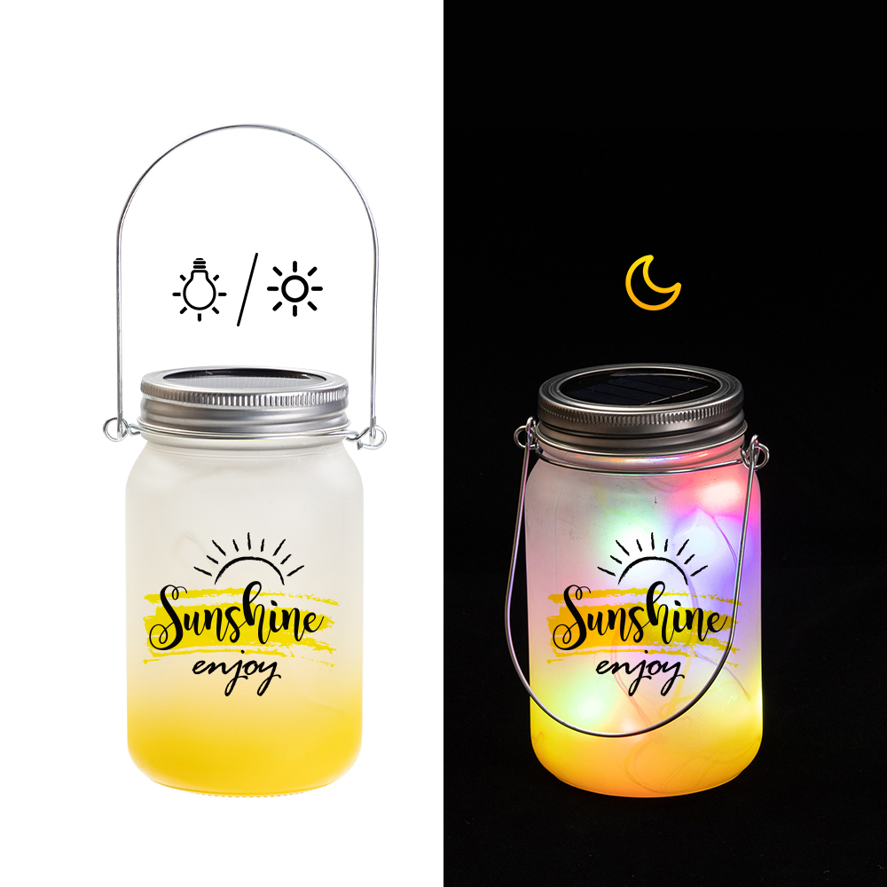 Frosted Mason Jar w/ Lantern Lid and Metal Handle(15oz/450ml,Sublimation Blank,Yellow)