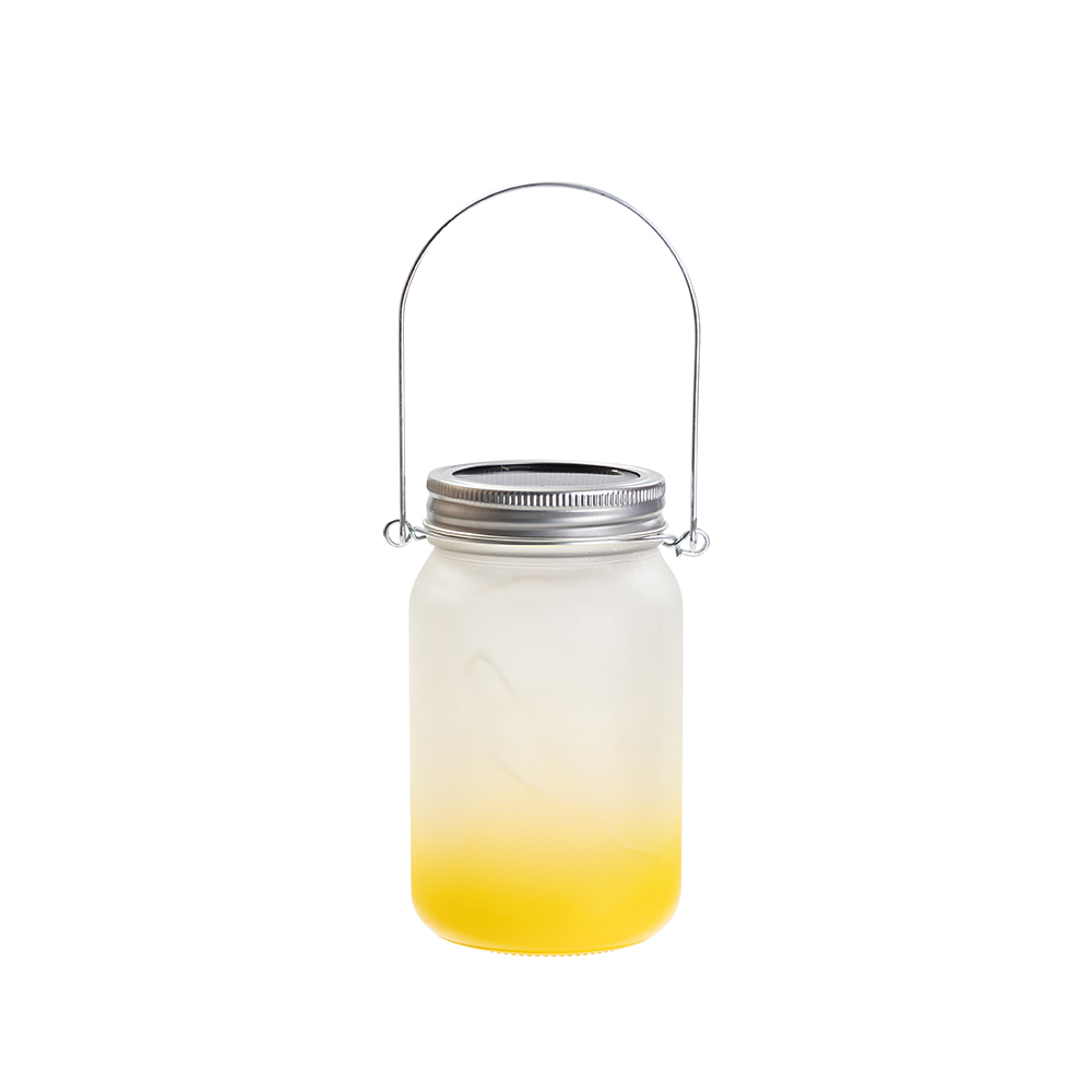 Frosted Mason Jar w/ Lantern Lid and Metal Handle(15oz/450ml,Sublimation Blank,Yellow)