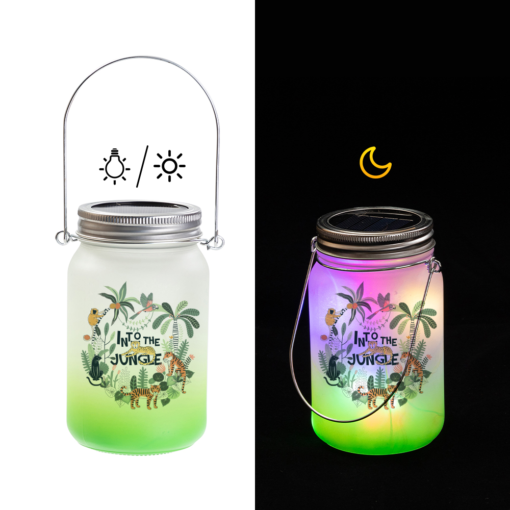 Frosted Mason Jar w/ Lantern Lid and Metal Handle(15oz/450ml,Sublimation Blank,Green)
