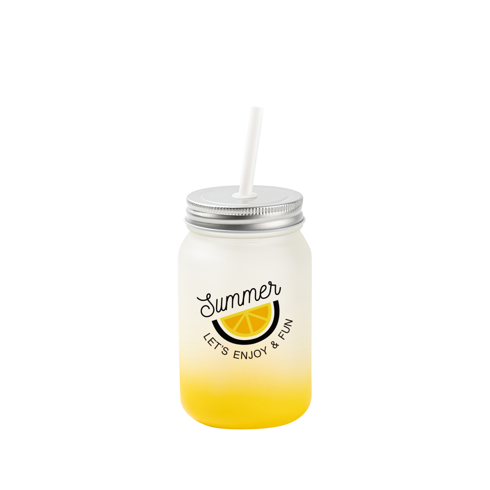 Frosted Mason Jar no Handle Gradient(15oz/450ml,Sublimation Blank,Yellow)