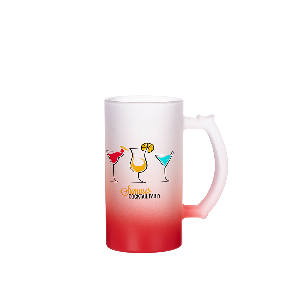 Frosted Glass Beer Mug Gradient(16oz/480ml,Sublimation Blank,Red)
