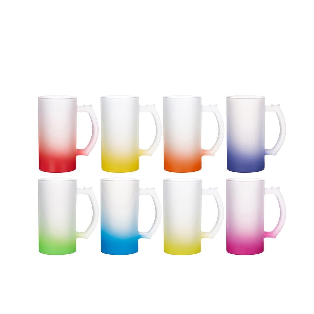 Frosted Glass Beer Mug Gradient(16oz/480ml,Sublimation Blank,Red)
