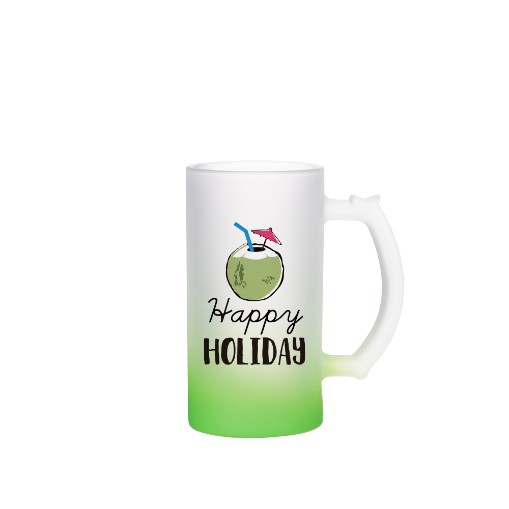 Frosted Glass Beer Mug Gradient(16oz/480ml,Sublimation Blank,Green)