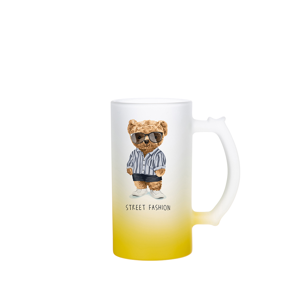 Frosted Glass Beer Mug Gradient(16oz/480ml,Sublimation Blank,Lemon yellow)