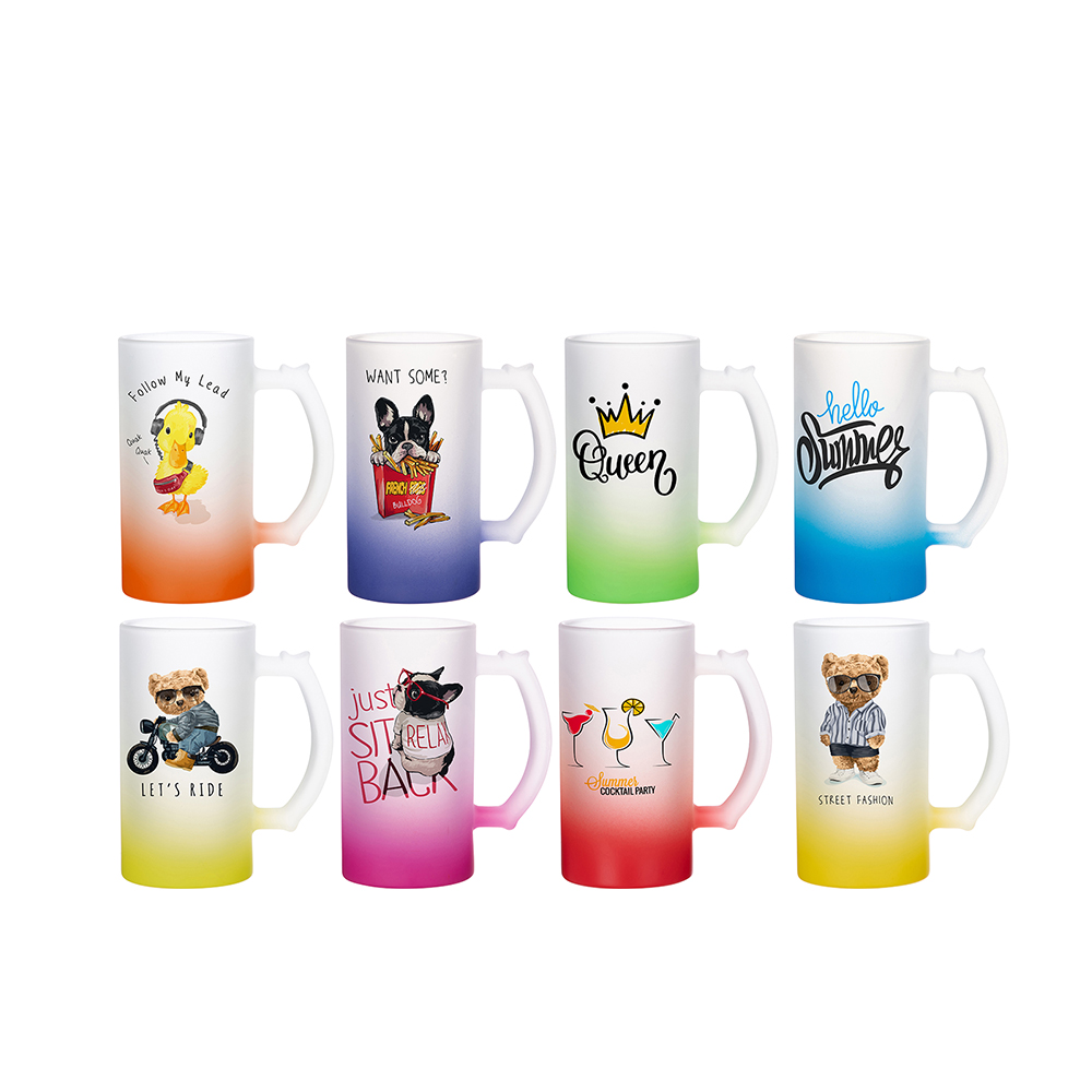 Frosted Glass Beer Mug Gradient(16oz/480ml,Sublimation Blank,Lemon yellow)