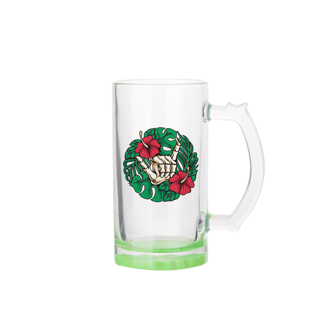 Clear Glass Beer Mug(16oz/480ml,Sublimation Blank,Green)