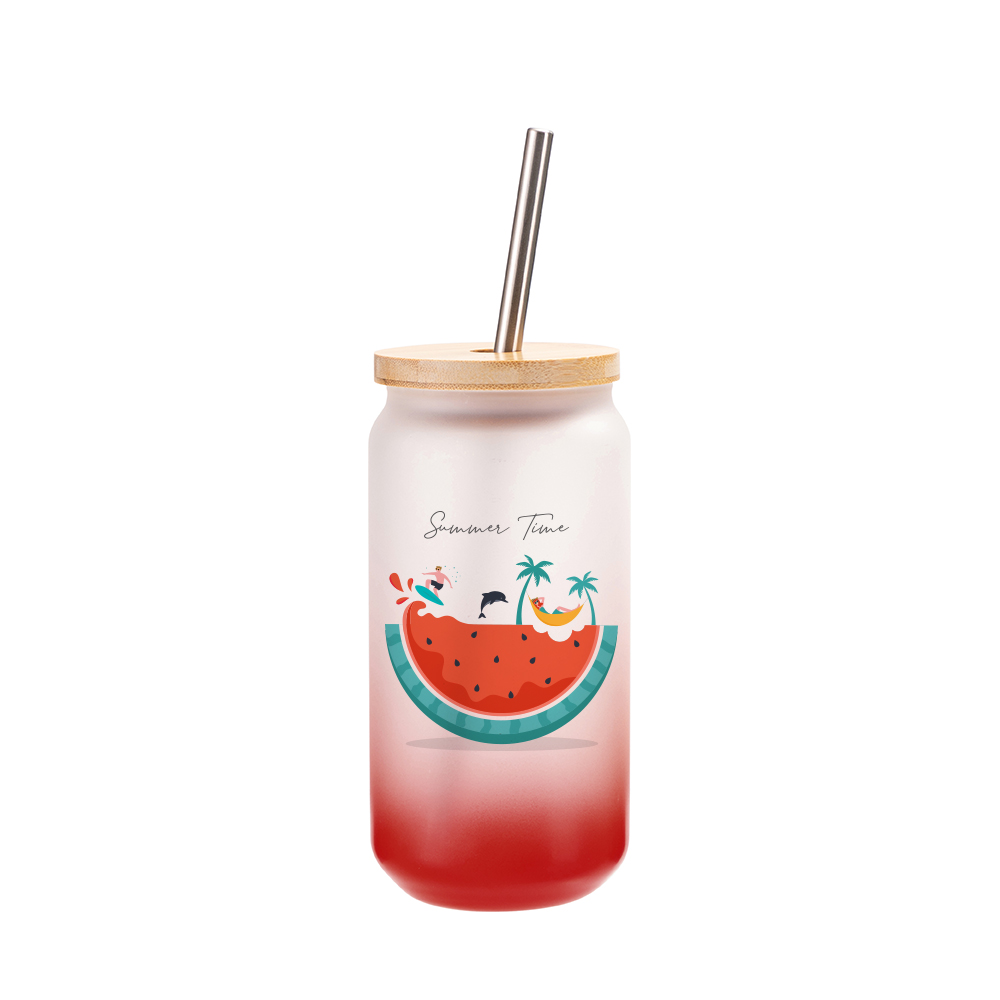Frosted Glass Mugs Gradient(18oz/550ml,Sublimation Blank,Red)