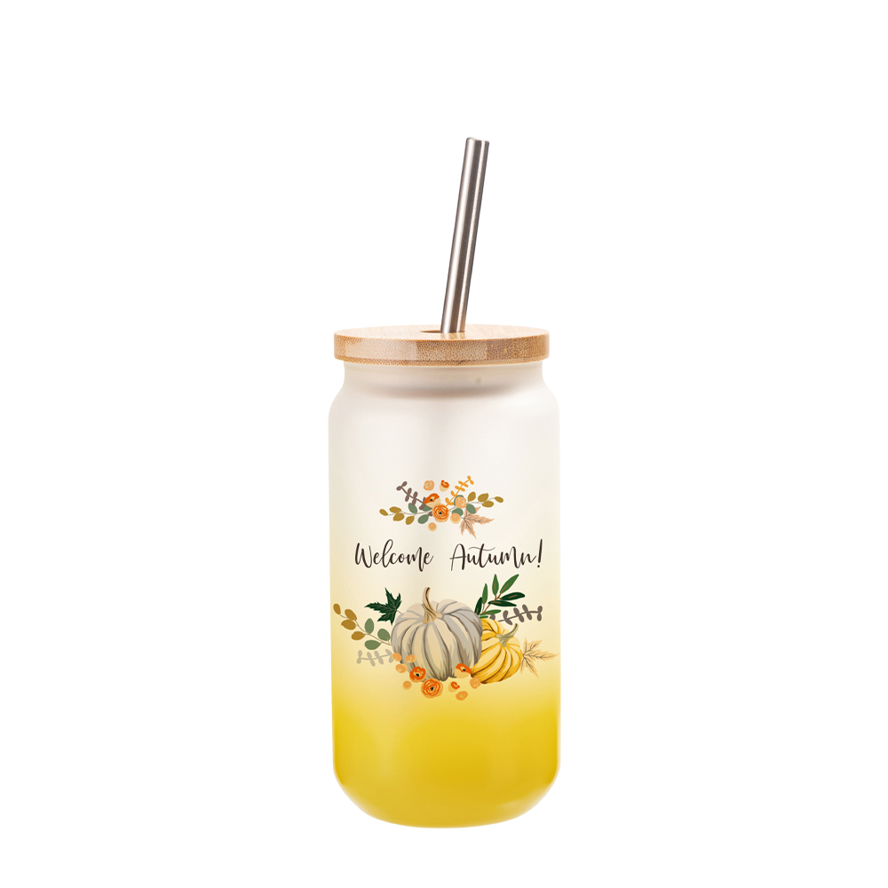 Frosted Glass Mugs Gradient(18oz/550ml,Sublimation Blank,Yellow)