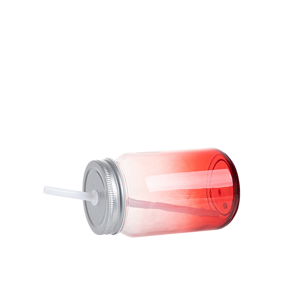Clear Gradient Mason Jar no Handle(15oz/450ml,Sublimation Blank,Red)