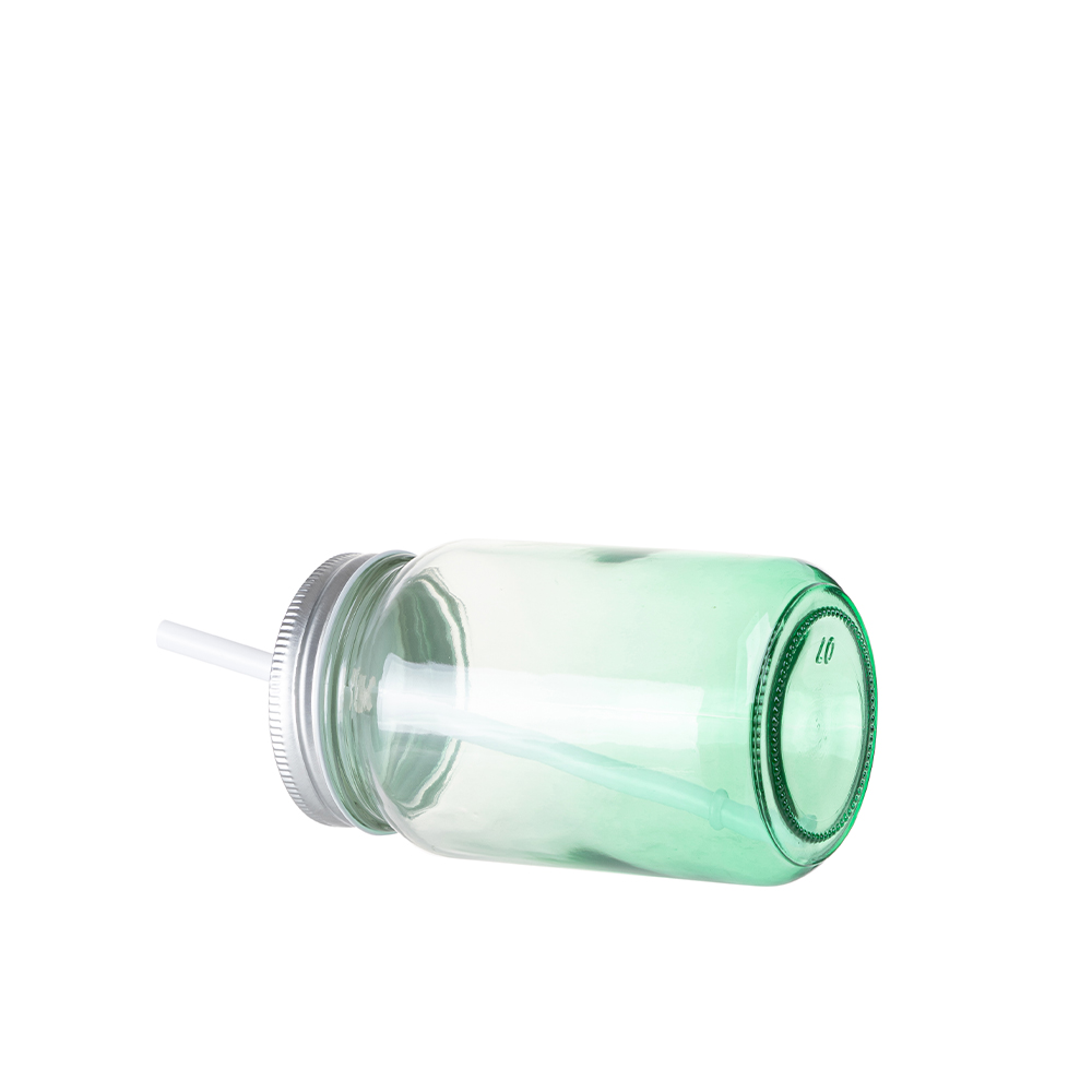 Clear Gradient Mason Jar no Handle(15oz/450ml,Sublimation Blank,Green)