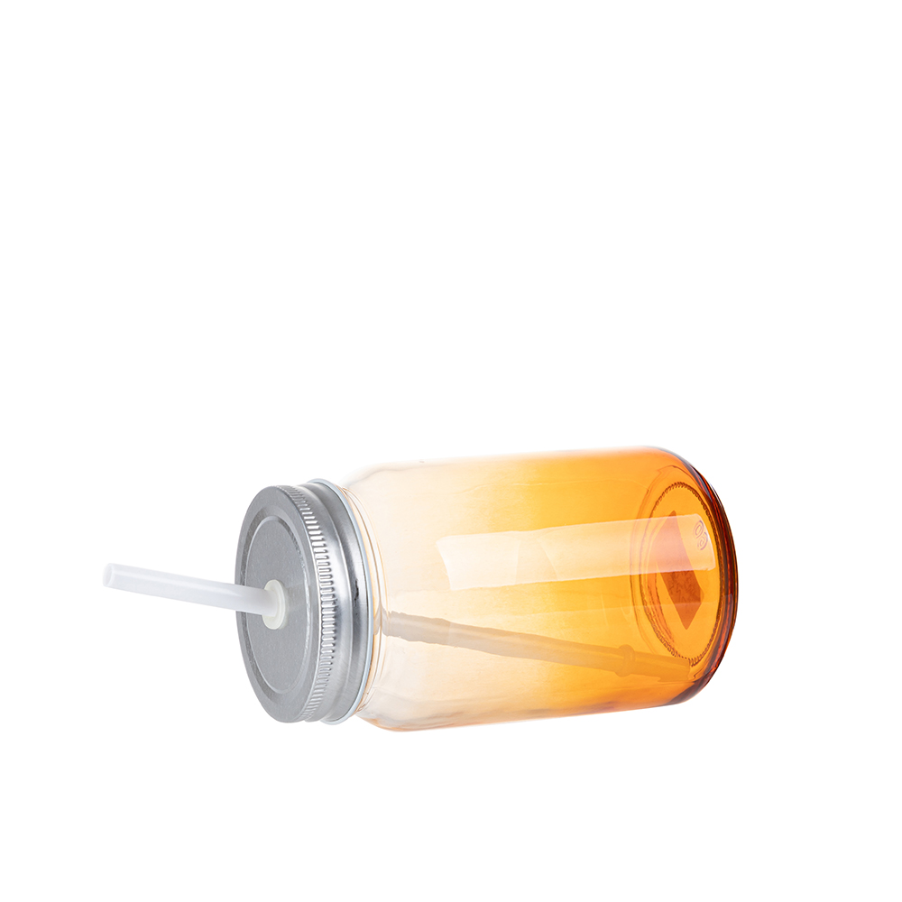 Clear Gradient Mason Jar no Handle(15oz/450ml,Sublimation Blank,Orange)