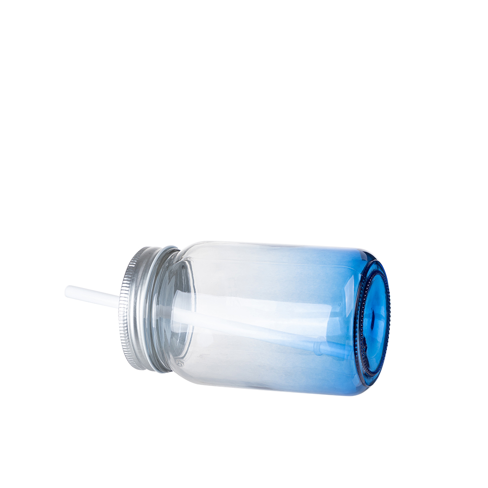 Clear Gradient Mason Jar no Handle(15oz/450ml,Sublimation Blank,Dark Blue)