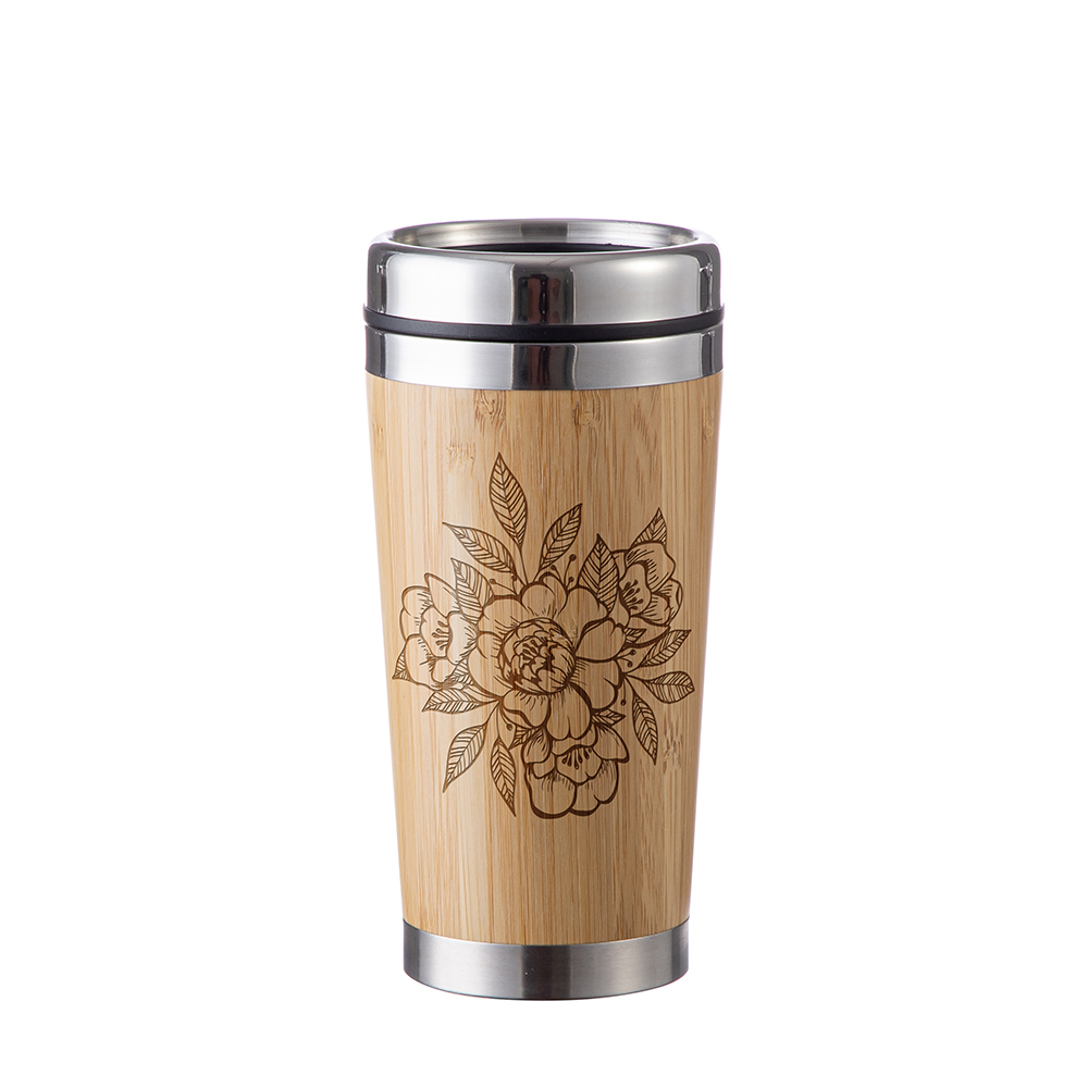 Bamboo Thermal Tumbler  w/ Silver Lid(17oz/500ml,Common Blank)