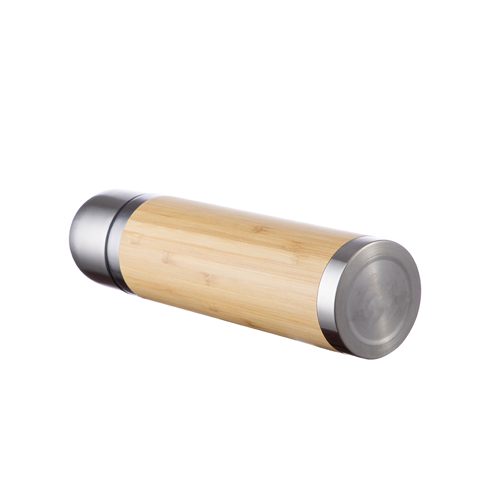 Bamboo Thermal Flask w/ Silver Lid(14oz,Common Blank)