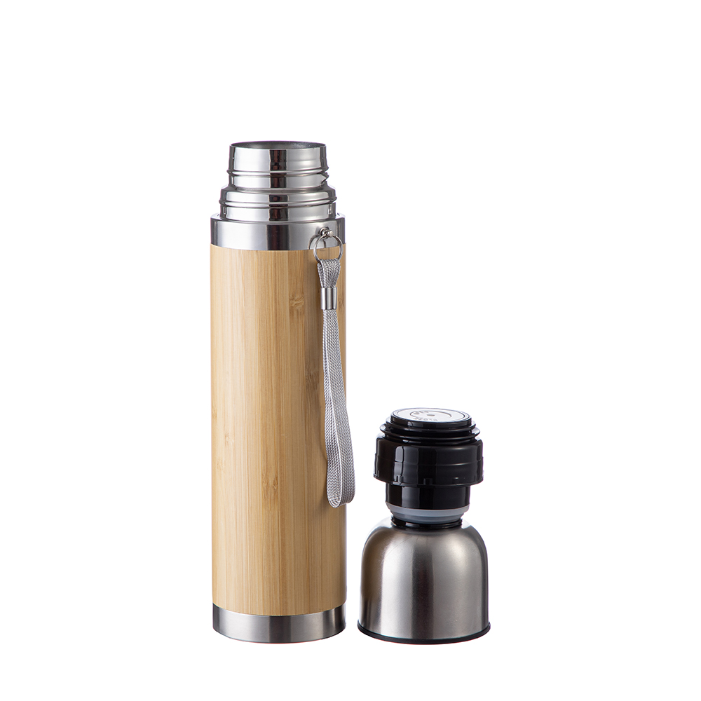 Bamboo Thermal Flask w/ Silver Lid(14oz,Common Blank)