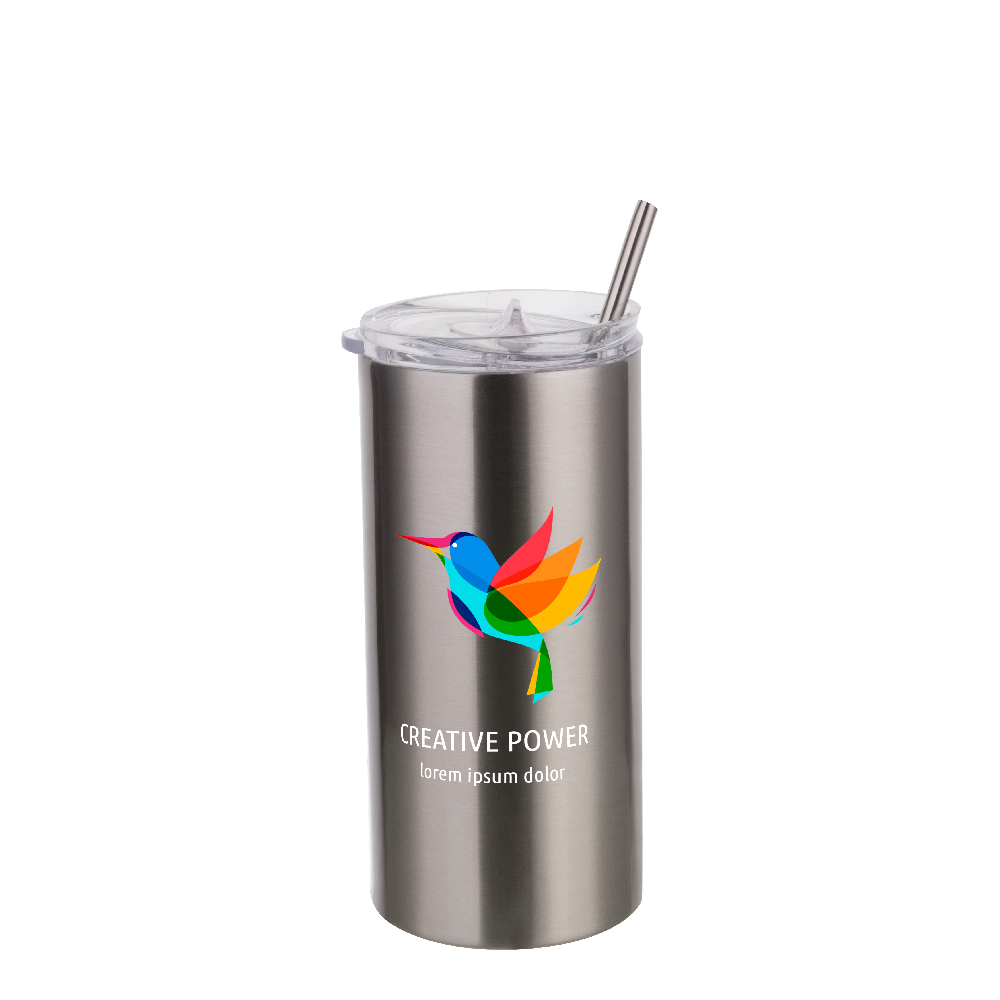 Stainless Steel Tumbler with Straw(16oz/480ml,Sublimation blank,Silver)