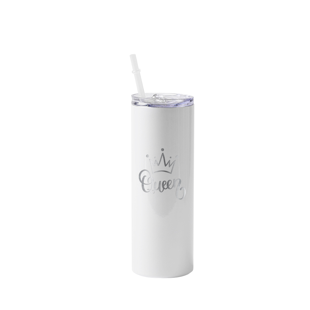 Stainless Steel Tumbler with Plastic Straw &amp; Slider Lid(20oz/600ml,Sublimation Blank,White)