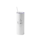 Stainless Steel Tumbler with Plastic Straw &amp; Slider Lid(20oz/600ml,Sublimation Blank,White)