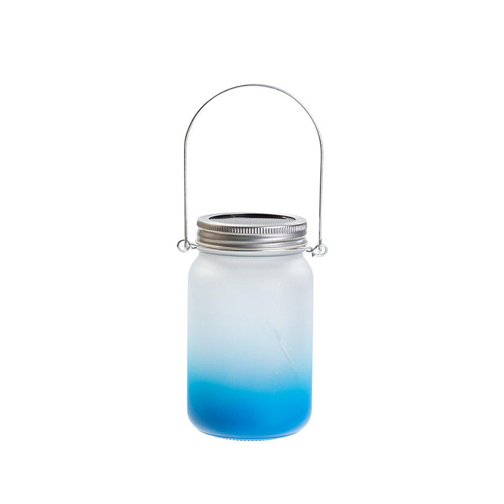 Frosted Mason Jar w/ Lantern Lid and Metal Handle(15oz/450ml,Sublimation Blank,Light Blue)