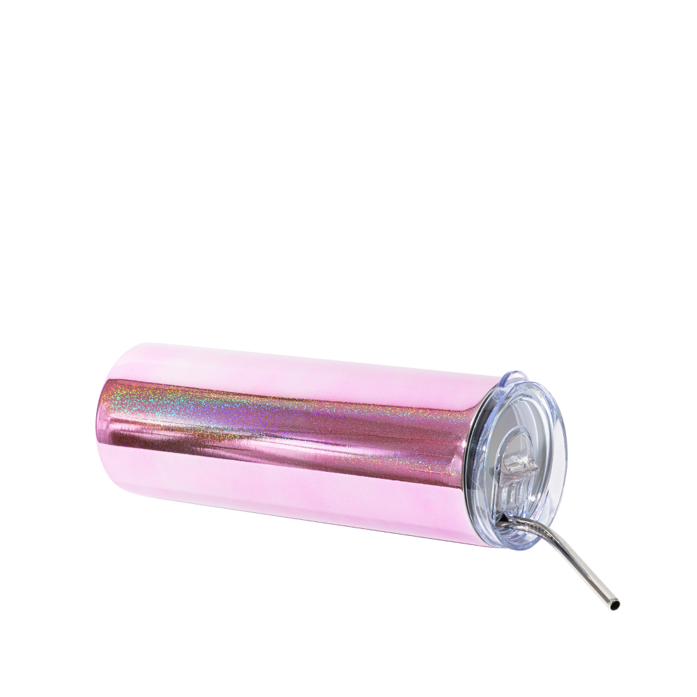 20oz/600ml SS Metallic Plated Glitter Skinny Tumbler (Pink)