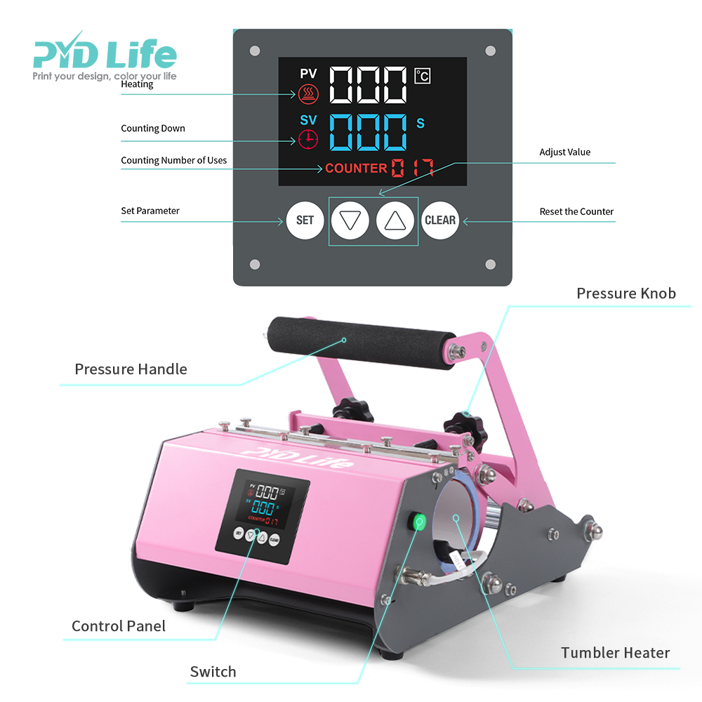 Tumbler Heat Press 11-in-1 (Pink)