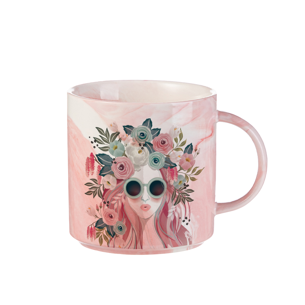 350ml Marble Texture Ceramic Stackable Mug(Pink)