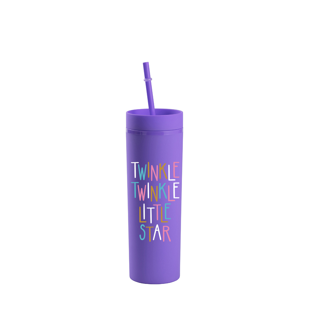 16OZ/473ml Double Wall Plastic Mug with Straw &amp; Lid (Purple, Paint)