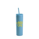 16OZ/473ml Double Wall Plastic Mug with Straw &amp; Lid (Light Blue, Paint)