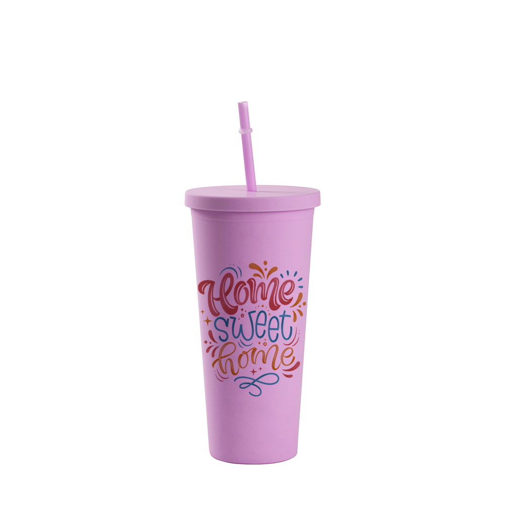 24OZ/700ml Double Wall Plastic Tumbler with Straw &amp; Lid (Light Purple, Paint)