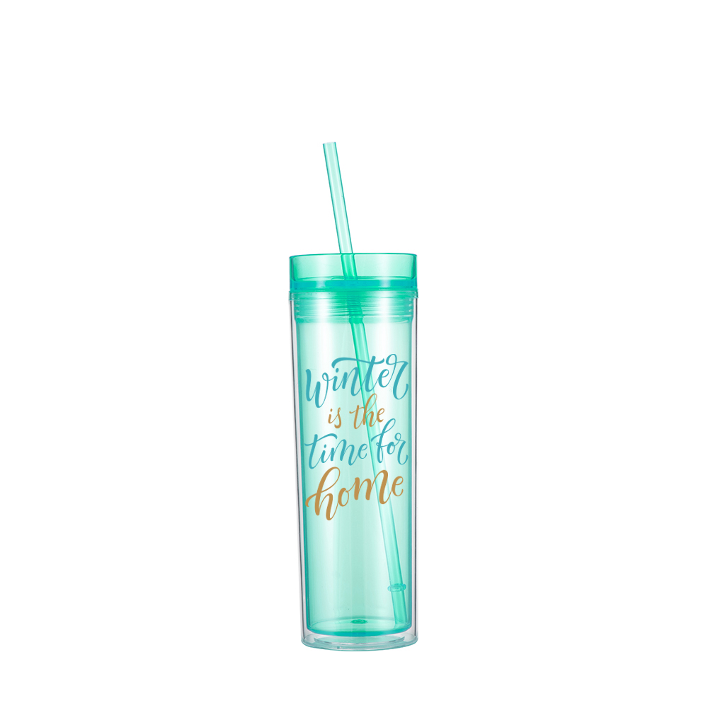 16OZ/473ml Double Wall Clear Plastic Mug with Straw &amp; Lid (Light Green)