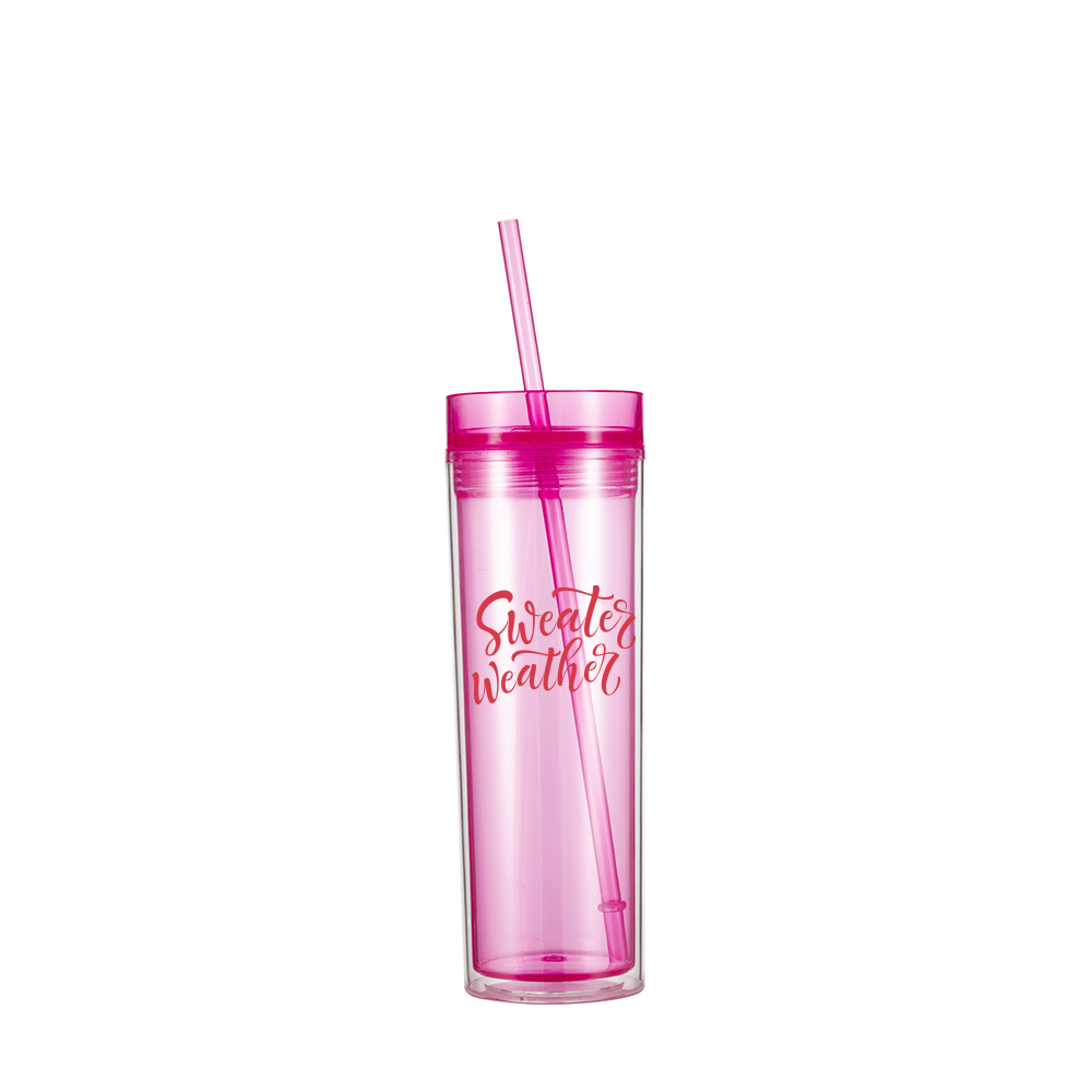 16OZ/473ml Double Wall Clear Plastic Mug with Straw &amp; Lid (Rose Red)