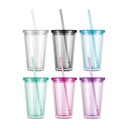 16OZ/473ml Double Wall Clear Plastic Tumbler with Straw &amp; Lid (Light Gray)