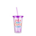 16OZ/473ml Double Wall Clear Plastic Tumbler with Straw &amp; Lid (Light Purple)