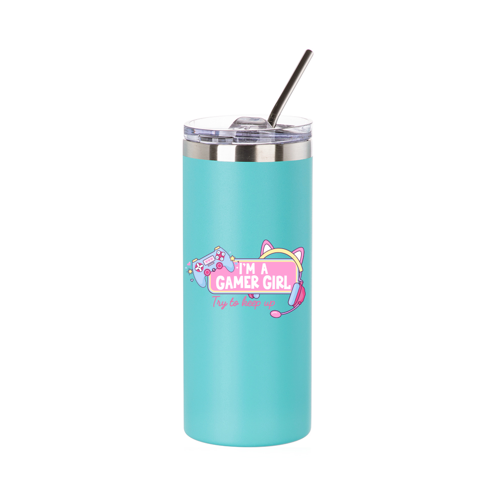 16oz/480ml Stainless Steel Tumbler with Straw &amp; Lid (Powder Coated, Mint Green)