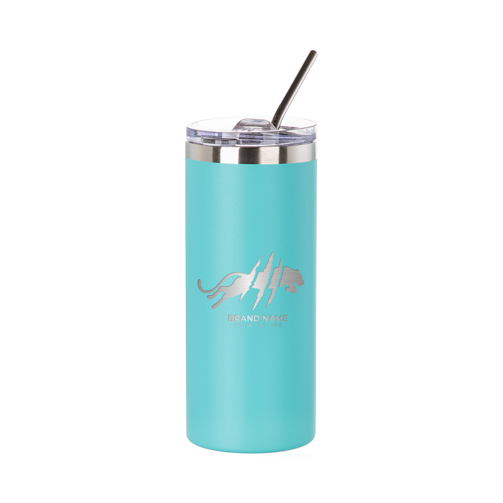 16oz/480ml Stainless Steel Tumbler with Straw &amp; Lid (Powder Coated, Mint Green)