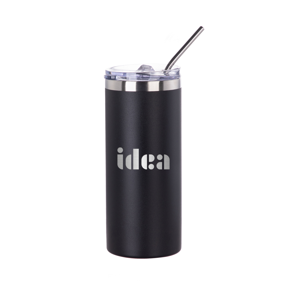 16oz/480ml Stainless Steel Tumbler with Straw &amp; Lid (Powder Coated, Black)