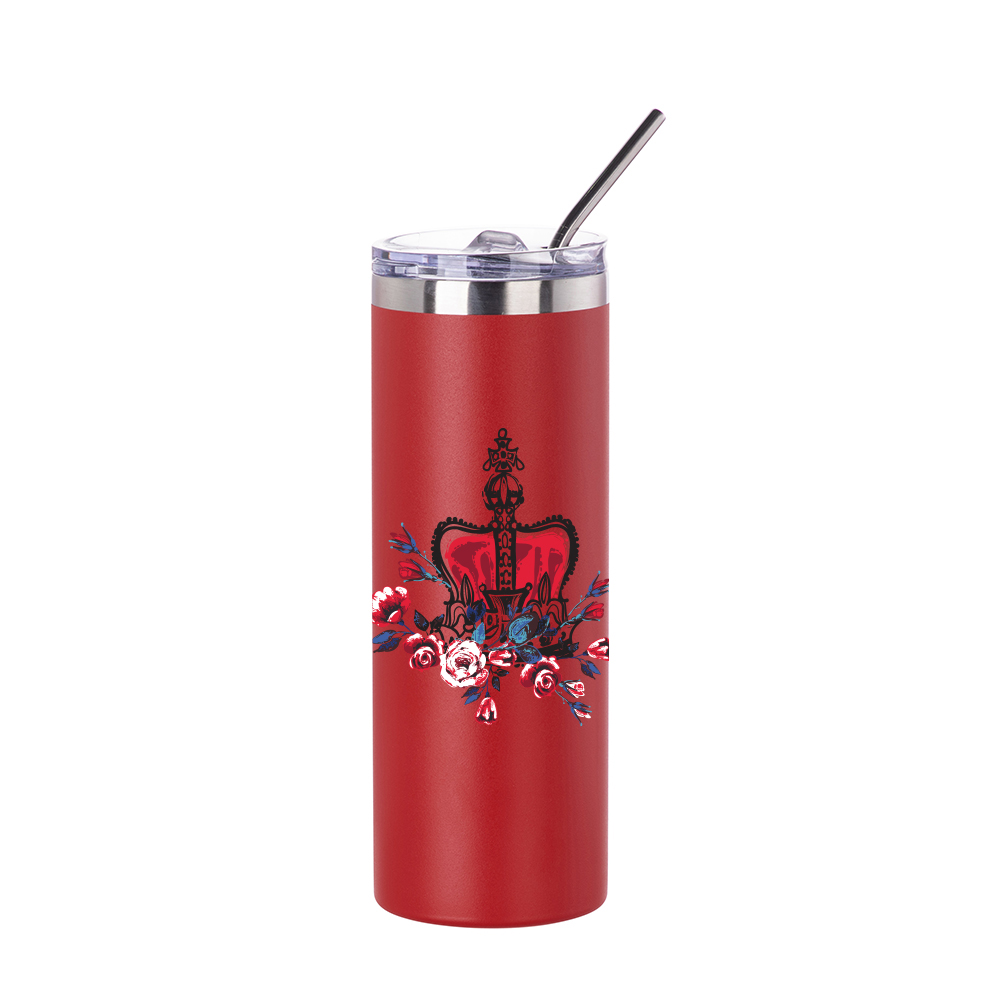 20oz/600ml Stainless Steel Tumbler with Straw &amp; Lid (Powder Coated, Red)