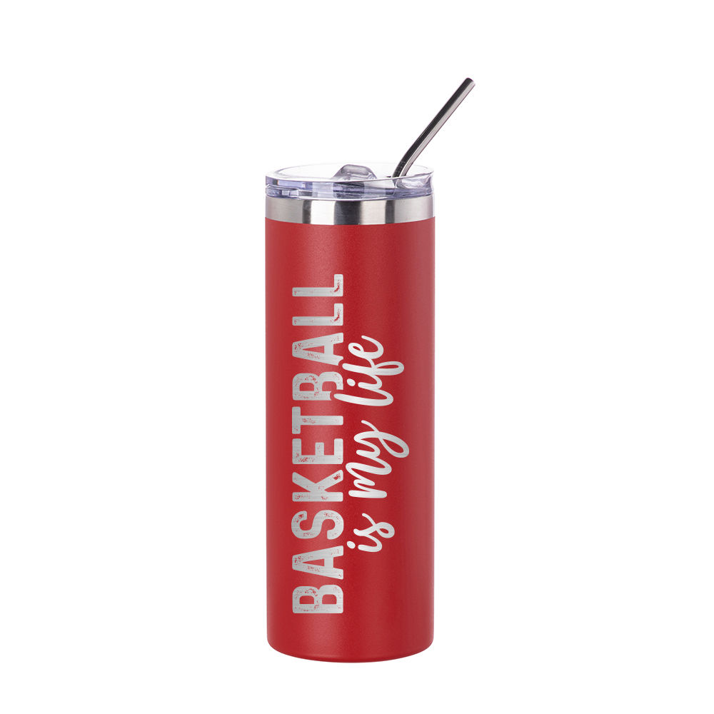 20oz/600ml Stainless Steel Tumbler with Straw &amp; Lid (Powder Coated, Red)