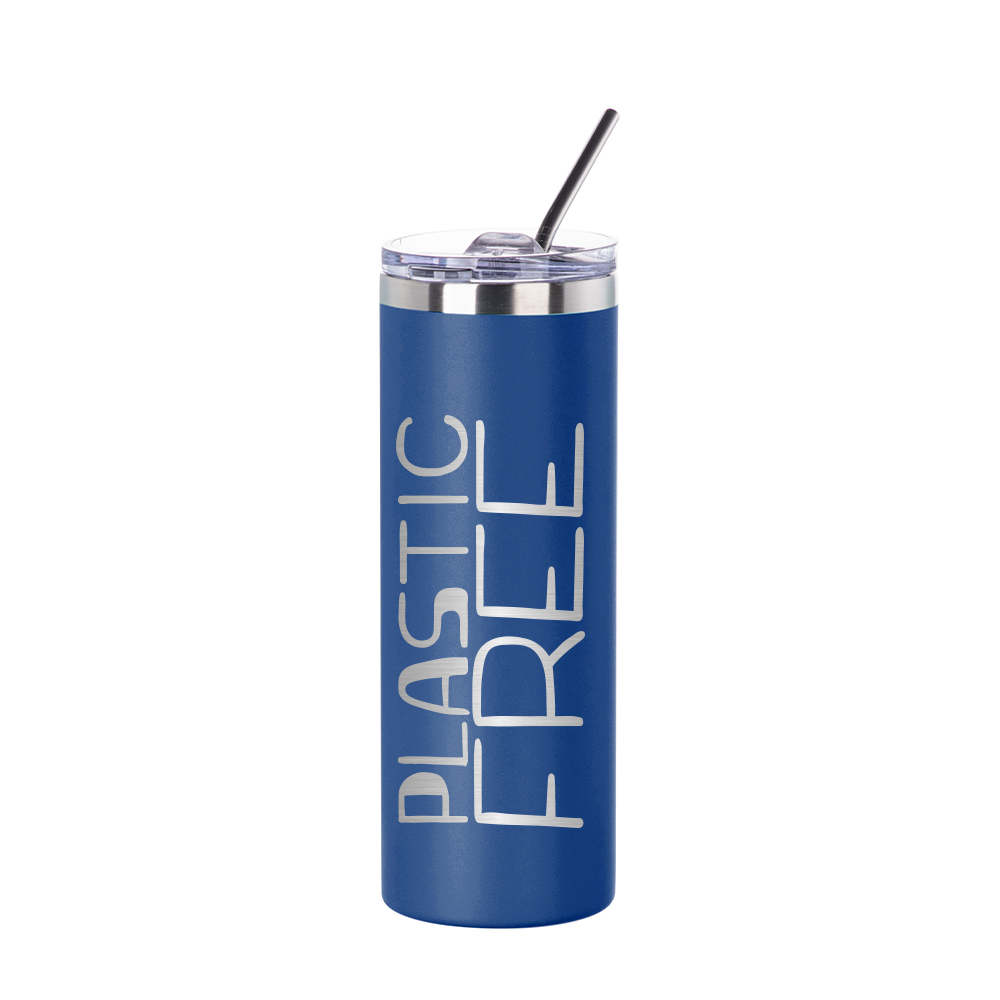 20oz/600ml Stainless Steel Tumbler with Straw &amp; Lid (Powder Coated, Dark Blue)