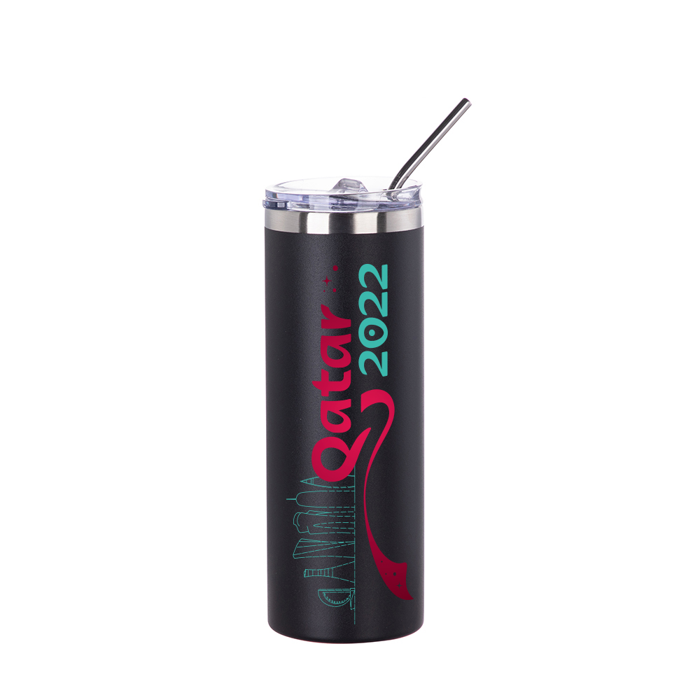 20oz/600ml Stainless Steel Tumbler with Straw &amp; Lid (Powder Coated, Black)