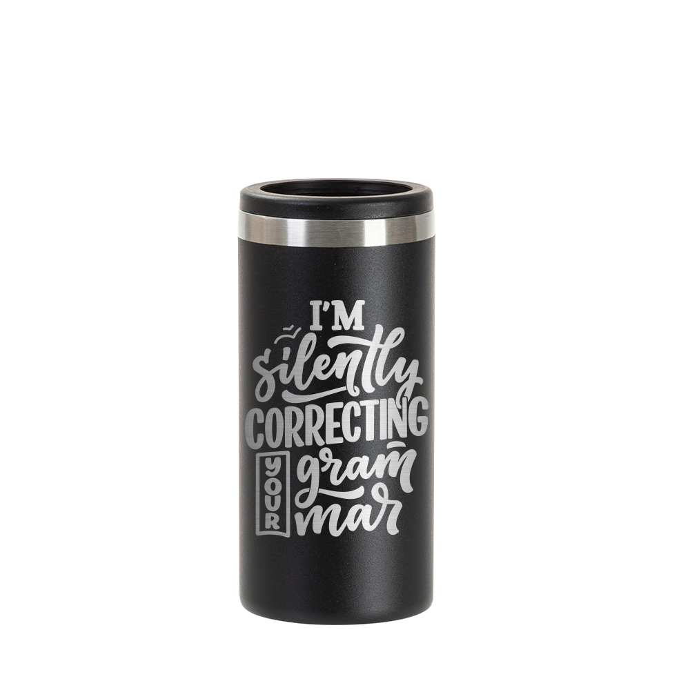 12oz/350ml Stainless Steel Slim Can Cooler (Powder Coated, Black)