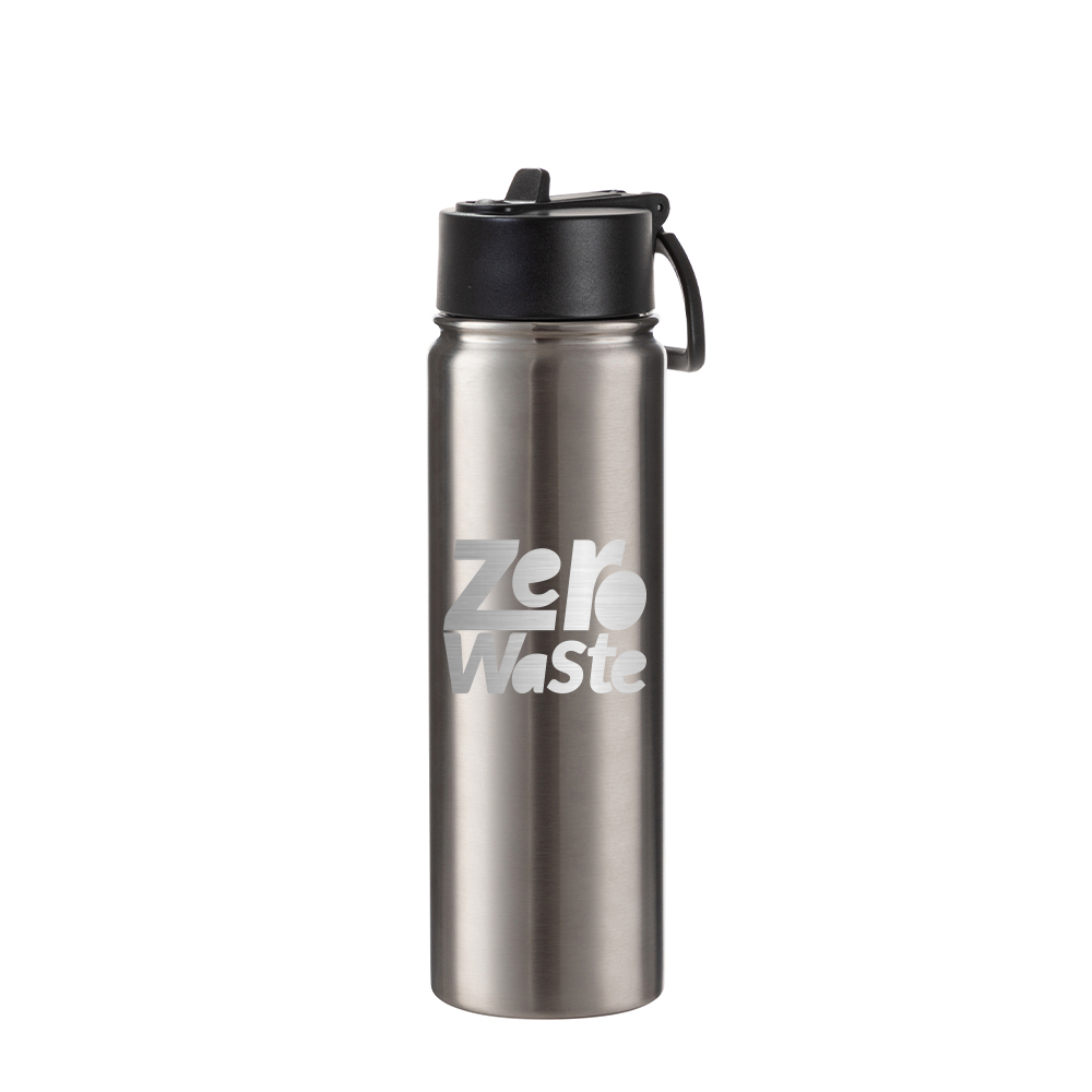 22oz/650ml Stainless Steel Flask with Wide Mouth Straw Lid &amp; Rotating Handle (Plain, Stainless steel)