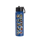 22oz/650ml Stainless Steel Flask with Wide Mouth Straw Lid &amp; Rotating Handle (Powder Coated, Dark Blue)